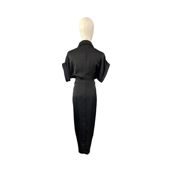 NWT Steve Madden Black Satin Belted Button Down Midi Dress Women’s Size 4 - Picture 6 of 8